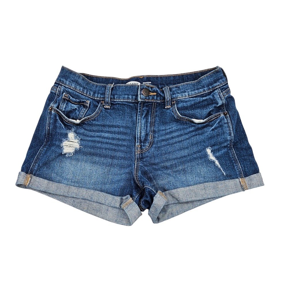 Old Navy Womens Mid Rise Boyfriend Distressed Denim Shorts Blue Size 4 Cuffed
